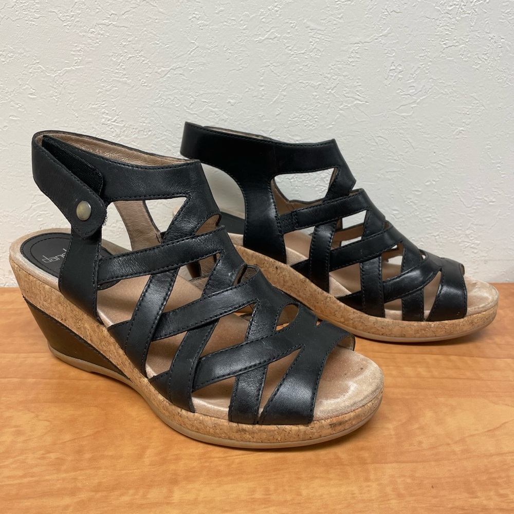 Dansko Cecily "Black" Strappy Wedge Sandals